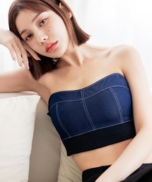 tu-hacci（ツーハッチ）の「ストラップレス盛れるデニムモーニングルーティンノンワイヤーブラ(チョーカー付き)（チューブトップ）」