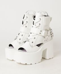 YOSUKE | ヨースケYOSUKE ウィメンズ厚底 レースアップオープントゥヒールアップリングブーツサンダル2605021(サンダル)