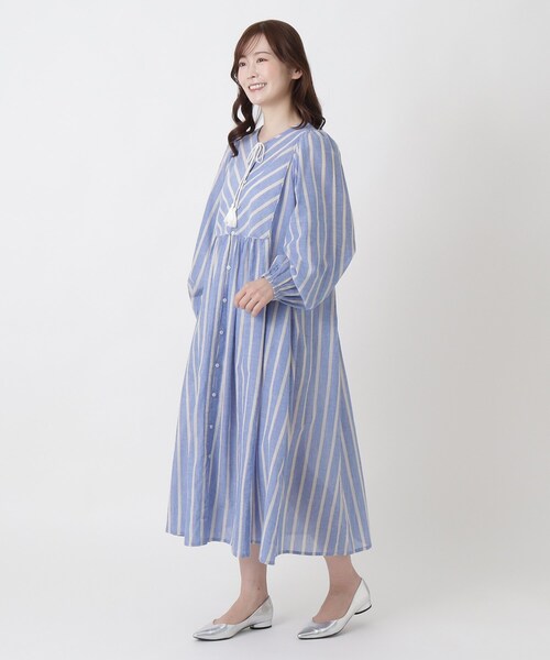 one'sterrace(ワンズテラス)の「ボイル前開き カフタンワンピース(ワンピース・レディース・ブルー系その他7/サックスブルー系8・02)」の2枚目の写真