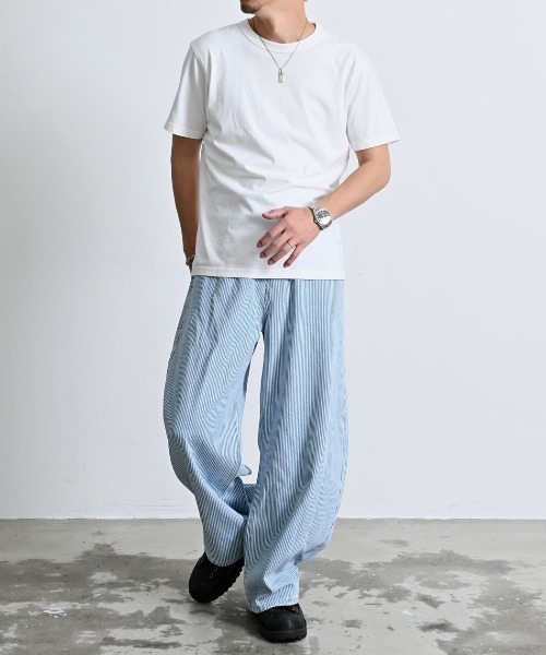 CavariA(キャバリア)の「『CavariA/キャバリア』ヒッコリーワイドパンツ(デニムパンツ・レディース・シルバー/サックスブルー/ブルー/ネイビー・FREE/S/M/L)」の6枚目の写真