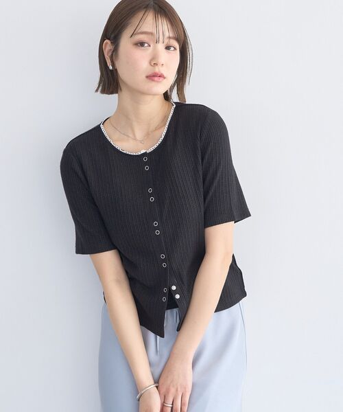 earth music&ecology(アースミュージックアンドエコロジー)の「チェーンリブラメカットソー(Tシャツ/カットソー・レディース・グレー/ブラック/ベージュ/ピンク/ブルー/オフホワイト・FREE)」の16枚目の写真