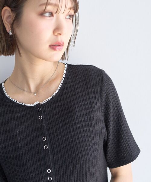 earth music&ecology（アースミュージックアンドエコロジー）の「チェーンリブラメカットソー（Tシャツ/カットソー・レディース・グレー/ブラック/ベージュ/ピンク/ブルー/オフホワイト・FREE）」の14枚目の写真