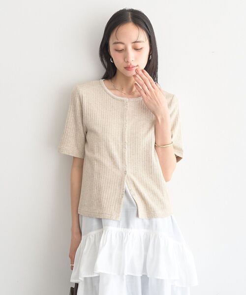 earth music&ecology(アースミュージックアンドエコロジー)の「チェーンリブラメカットソー(Tシャツ/カットソー・レディース・グレー/ブラック/ベージュ/ピンク/ブルー/オフホワイト・FREE)」の15枚目の写真