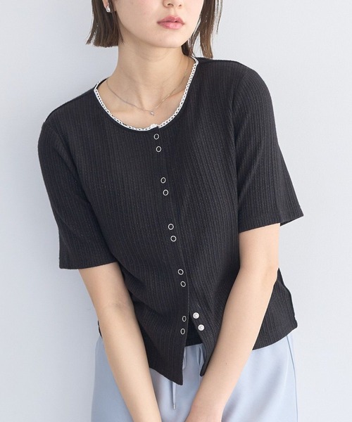 earth music&ecology（アースミュージックアンドエコロジー）の「チェーンリブラメカットソー（Tシャツ/カットソー・レディース・グレー/ブラック/ベージュ/ピンク/ブルー/オフホワイト・FREE）」の7枚目の写真