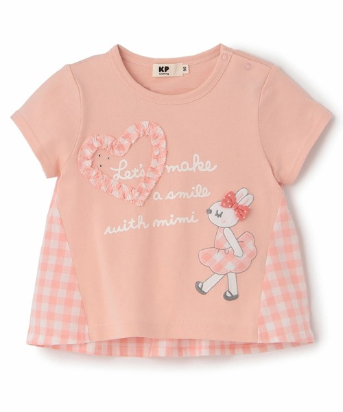 KP(ケーピー)の「mimiちゃん×ギンガム 切り替えTシャツ(Tシャツ/カットソー・キッズ・ピンク系その他/オフホワイト/ブルー・80cm/90cm/100cm/110cm/120cm/130cm/140cm)」の3枚目の写真