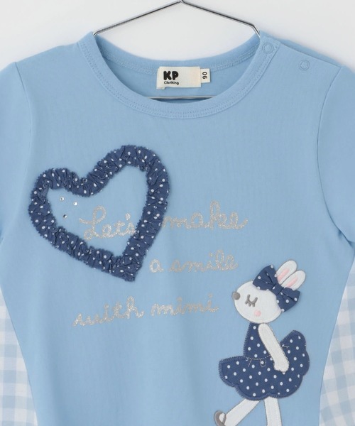 KP(ケーピー)の「mimiちゃん×ギンガム 切り替えTシャツ(Tシャツ/カットソー・キッズ・ピンク系その他/オフホワイト/ブルー・80cm/90cm/100cm/110cm/120cm/130cm/140cm)」の4枚目の写真