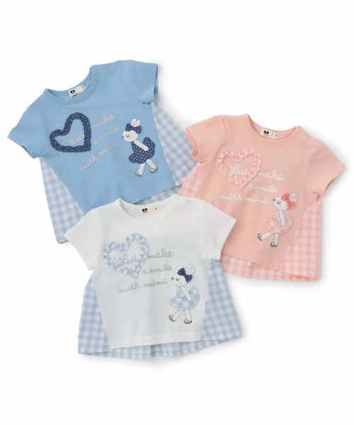 KP(ケーピー)の「mimiちゃん×ギンガム 切り替えTシャツ(Tシャツ/カットソー・キッズ・ピンク系その他/オフホワイト/ブルー・80cm/90cm/100cm/110cm/120cm/130cm/140cm)」の9枚目の写真