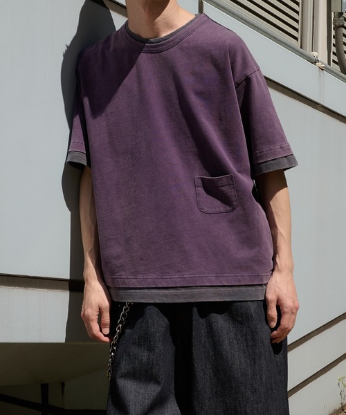 Perushu(ペルーシュ)の「FAKE LAYERED PIGMENT POCKET TSHIRT/フェイクレイヤード ピグメントポケットTシャツ(Tシャツ/カットソー・メンズ・ブラウン/パープル/グレー・MEDIUM/LARGE)」の3枚目の写真