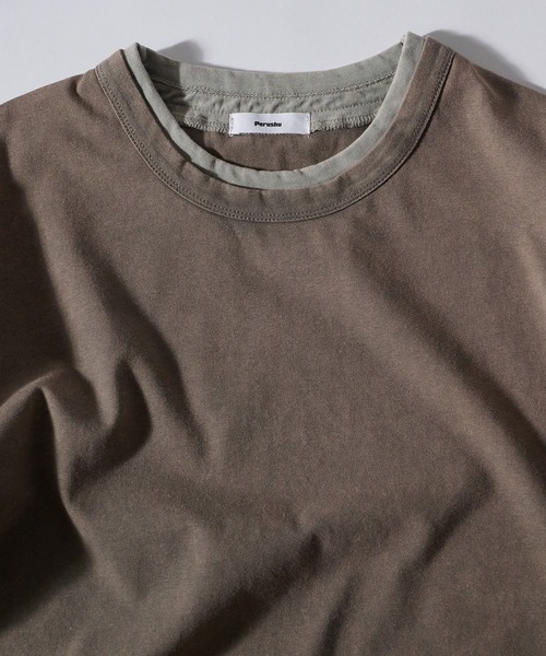 Perushu(ペルーシュ)の「FAKE LAYERED PIGMENT POCKET TSHIRT/フェイクレイヤード ピグメントポケットTシャツ(Tシャツ/カットソー・メンズ・ブラウン/パープル/グレー・MEDIUM/LARGE)」の10枚目の写真