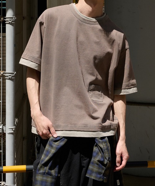 Perushu(ペルーシュ)の「FAKE LAYERED PIGMENT POCKET TSHIRT/フェイクレイヤード ピグメントポケットTシャツ(Tシャツ/カットソー・メンズ・ブラウン/パープル/グレー・MEDIUM/LARGE)」の20枚目の写真