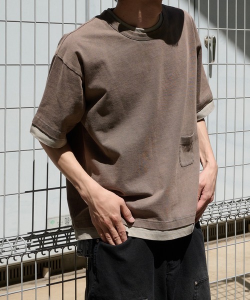 Perushu(ペルーシュ)の「FAKE LAYERED PIGMENT POCKET TSHIRT/フェイクレイヤード ピグメントポケットTシャツ(Tシャツ/カットソー・メンズ・ブラウン/パープル/グレー・MEDIUM/LARGE)」の22枚目の写真