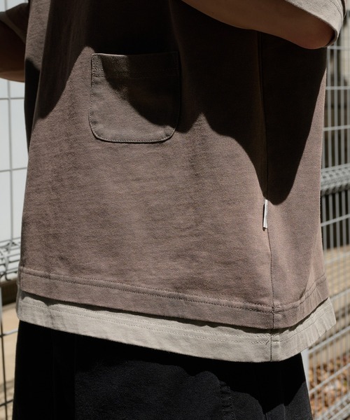 Perushu(ペルーシュ)の「FAKE LAYERED PIGMENT POCKET TSHIRT/フェイクレイヤード ピグメントポケットTシャツ(Tシャツ/カットソー・メンズ・ブラウン/パープル/グレー・MEDIUM/LARGE)」の9枚目の写真