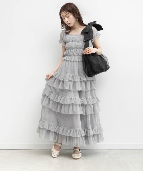 RANDA(ランダ)の「ドットチュールフリルワンピース(ワンピース・レディース・ブルー/ブラック/クリーム・0/1)」の1枚目の写真