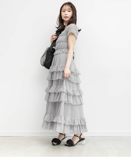 RANDA(ランダ)の「ドットチュールフリルワンピース(ワンピース・レディース・ブルー/ブラック/クリーム・0/1)」の4枚目の写真