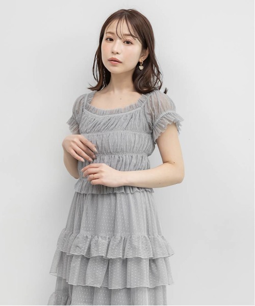 RANDA(ランダ)の「ドットチュールフリルワンピース(ワンピース・レディース・ブルー/ブラック/クリーム・0/1)」の6枚目の写真