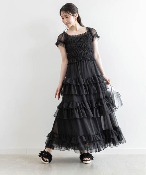 RANDA(ランダ)の「ドットチュールフリルワンピース(ワンピース・レディース・ブルー/ブラック/クリーム・0/1)」の10枚目の写真