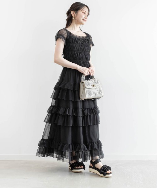 RANDA(ランダ)の「ドットチュールフリルワンピース(ワンピース・レディース・ブルー/ブラック/クリーム・0/1)」の13枚目の写真