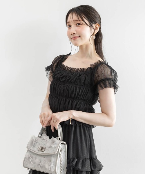 RANDA(ランダ)の「ドットチュールフリルワンピース(ワンピース・レディース・ブルー/ブラック/クリーム・0/1)」の14枚目の写真