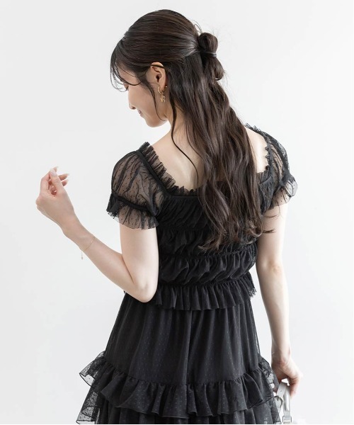 RANDA(ランダ)の「ドットチュールフリルワンピース(ワンピース・レディース・ブルー/ブラック/クリーム・0/1)」の15枚目の写真