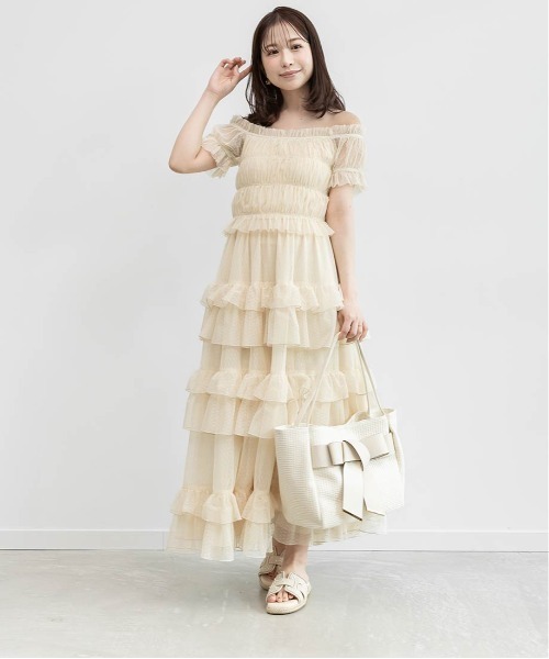 RANDA(ランダ)の「ドットチュールフリルワンピース(ワンピース・レディース・ブルー/ブラック/クリーム・0/1)」の16枚目の写真