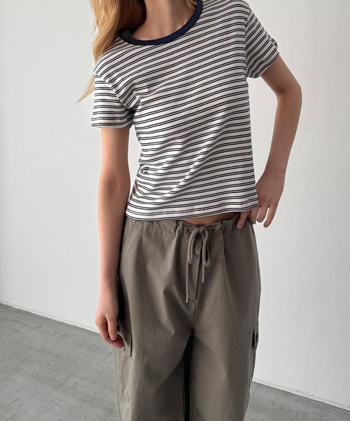 CANAL JEAN（キャナルジーン）の「El mar　細ボーダーTシャツ（Tシャツ/カットソー・レディース・ネイビー/サックスブルー・ONE SIZE）」の3枚目の写真