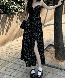 花柄シャーリングキャミワンピース