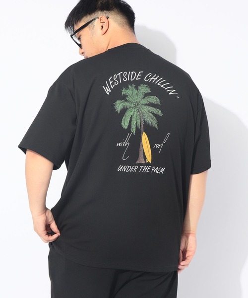 B&T CLUB(ビーティークラブ)の「ヒヤテック Tシャツ 半袖 PALMTREE メンズ 大きいサイズ ヒヤテック バックプリント クルーネック B&T CLUB (ビーアンドティークラブ)(Tシャツ/カットソー・メンズ・ブラック/ライトグレー・X2(4L~5L)/X3(6L~7L)/X1(3L~4L)/X4(8L~9L))」の1枚目の写真