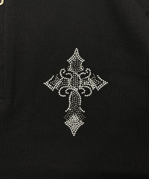 ATMARK(アットマーク)の「《2サイズ展開 / UNISEX 》胸ラインストーン テレコリブ ヘンリーネック半袖Tシャツ(Tシャツ/カットソー・メンズ・ブラック系1/ブラック系2・L/M)」の16枚目の写真