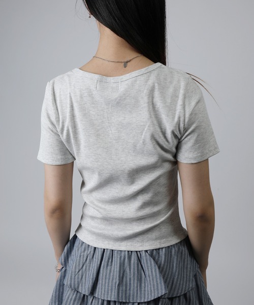 HOOK(フック)の「HOOK for girls リボングラフィック × サイドギャザー コンパクトストリートT (SS)(Tシャツ/カットソー・レディース・グレー/ブラック/ホワイト/ブルー・FREE)」の21枚目の写真