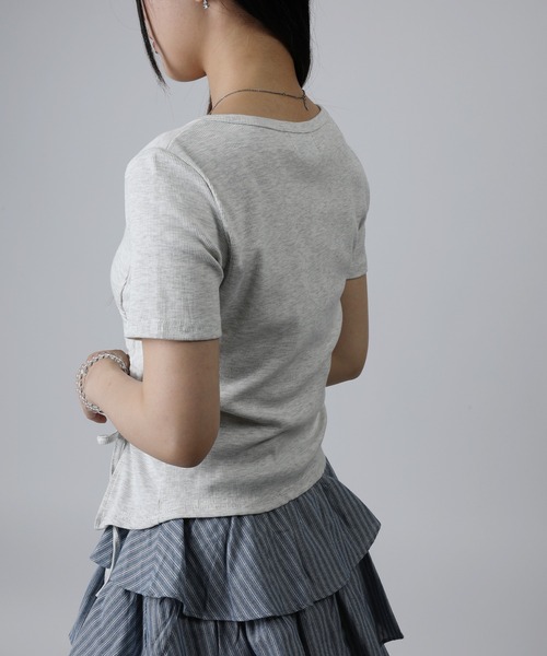 HOOK(フック)の「HOOK for girls リボングラフィック × サイドギャザー コンパクトストリートT (SS)(Tシャツ/カットソー・レディース・グレー/ブラック/ホワイト/ブルー・FREE)」の22枚目の写真