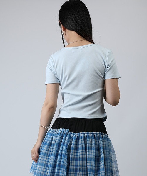 HOOK(フック)の「HOOK for girls リボングラフィック × サイドギャザー コンパクトストリートT (SS)(Tシャツ/カットソー・レディース・グレー/ブラック/ホワイト/ブルー・FREE)」の7枚目の写真