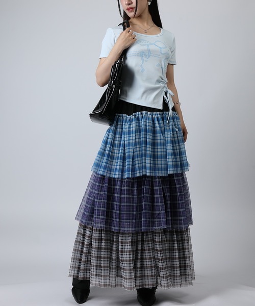 HOOK(フック)の「HOOK for girls リボングラフィック × サイドギャザー コンパクトストリートT (SS)(Tシャツ/カットソー・レディース・グレー/ブラック/ホワイト/ブルー・FREE)」の5枚目の写真