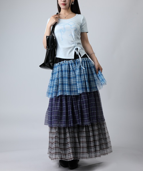 HOOK(フック)の「HOOK for girls リボングラフィック × サイドギャザー コンパクトストリートT (SS)(Tシャツ/カットソー・レディース・グレー/ブラック/ホワイト/ブルー・FREE)」の6枚目の写真
