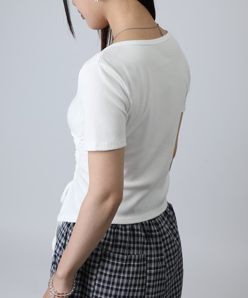 HOOK(フック)の「HOOK for girls リボングラフィック × サイドギャザー コンパクトストリートT (SS)(Tシャツ/カットソー・レディース・グレー/ブラック/ホワイト/ブルー・FREE)」の15枚目の写真