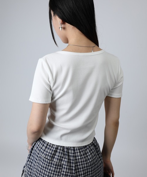 HOOK(フック)の「HOOK for girls リボングラフィック × サイドギャザー コンパクトストリートT (SS)(Tシャツ/カットソー・レディース・グレー/ブラック/ホワイト/ブルー・FREE)」の16枚目の写真