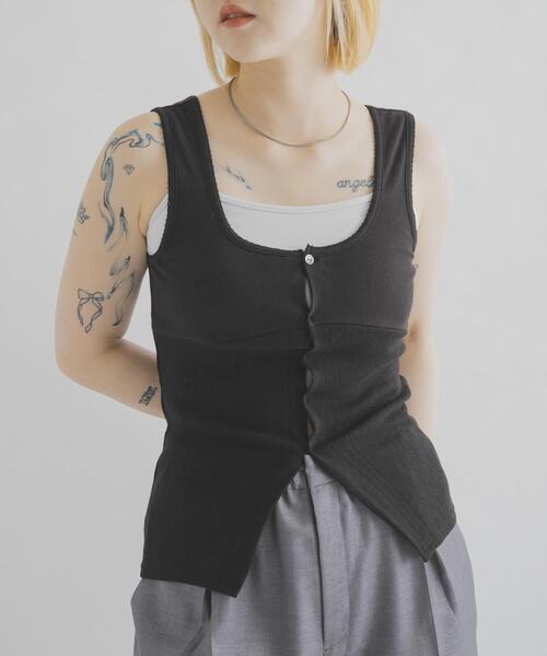 THE GOODLAND MARKET（ザグッドランドマーケット）の「cwtch　PATTERNMESH TANKTOP（タンクトップ・レディース・ホワイト/ブルー系その他/ブラック/イエロー・FREE）」の3枚目の写真
