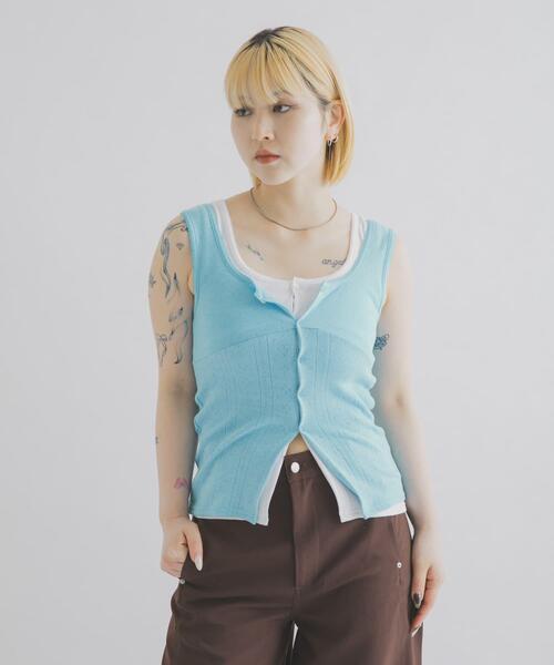 THE GOODLAND MARKET（ザグッドランドマーケット）の「cwtch　PATTERNMESH TANKTOP（タンクトップ・レディース・ホワイト/ブルー系その他/ブラック/イエロー・FREE）」の20枚目の写真
