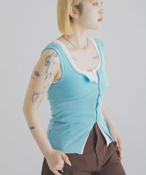 THE GOODLAND MARKET（ザグッドランドマーケット）の「cwtch　PATTERNMESH TANKTOP（タンクトップ・レディース・ホワイト/ブルー系その他/ブラック/イエロー・FREE）」の22枚目の写真