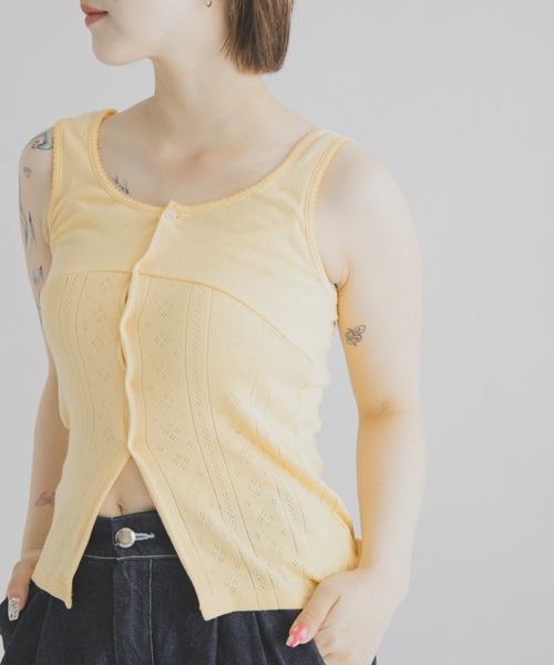 THE GOODLAND MARKET（ザグッドランドマーケット）の「cwtch　PATTERNMESH TANKTOP（タンクトップ・レディース・ホワイト/ブルー系その他/ブラック/イエロー・FREE）」の4枚目の写真