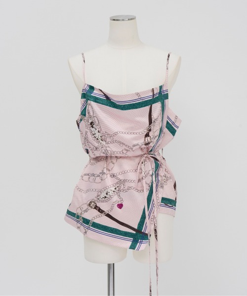 MAISON SPECIAL（メゾンスペシャル）の「Chain-Pattern Scarf TOPS/チェーンパターンスカーフトップス（キャミソール・レディース・ホワイト/ピンク・FREE）」の9枚目の写真