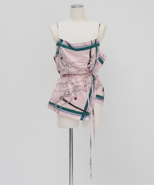MAISON SPECIAL（メゾンスペシャル）の「Chain-Pattern Scarf TOPS/チェーンパターンスカーフトップス（キャミソール・レディース・ホワイト/ピンク・FREE）」の8枚目の写真