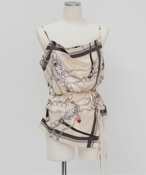 MAISON SPECIAL（メゾンスペシャル）の「Chain-Pattern Scarf TOPS/チェーンパターンスカーフトップス（キャミソール・レディース・ホワイト/ピンク・FREE）」の4枚目の写真
