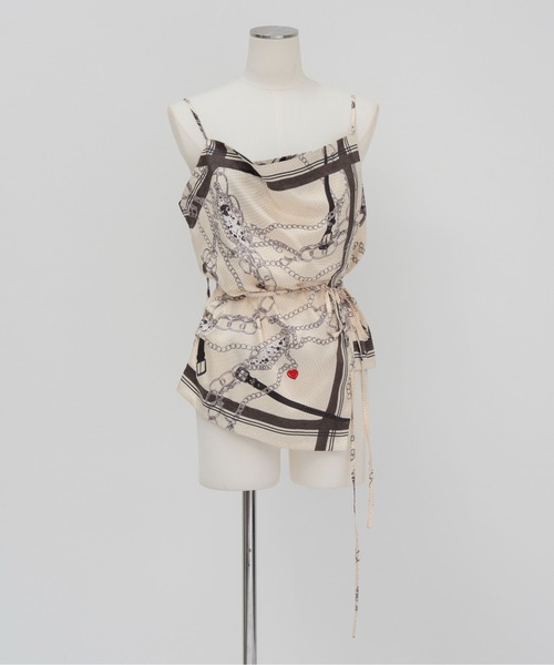 MAISON SPECIAL（メゾンスペシャル）の「Chain-Pattern Scarf TOPS/チェーンパターンスカーフトップス（キャミソール・レディース・ホワイト/ピンク・FREE）」の3枚目の写真