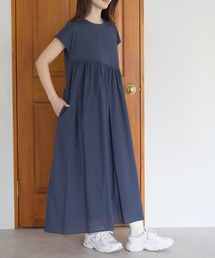 アシンメトリー切替フレンチスリーブギャザーワンピース