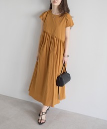 アシンメトリー切替フレンチスリーブギャザーワンピース