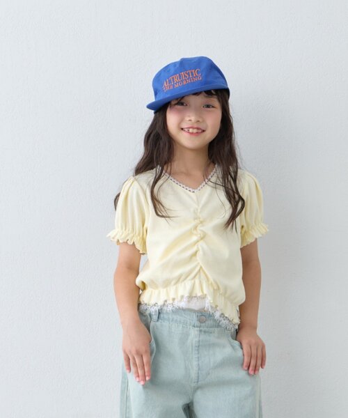 CIAOPANIC TYPY(チャオパニックティピー)の「【KIDS】レースドッキングフロントギャザーリブコンパクトTEE《ZOZO限定カラーあり》(Tシャツ/カットソー・キッズ・アイボリー/ブラック/サックスブルー・110/130/150)」の2枚目の写真