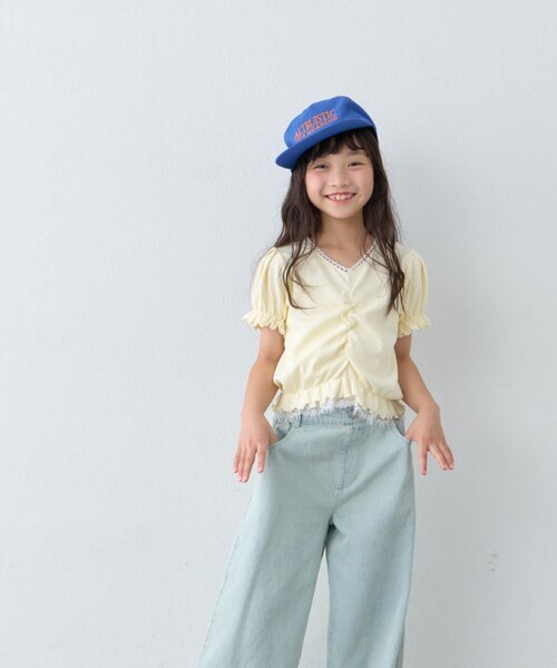 CIAOPANIC TYPY(チャオパニックティピー)の「【KIDS】レースドッキングフロントギャザーリブコンパクトTEE《ZOZO限定カラーあり》(Tシャツ/カットソー・キッズ・アイボリー/ブラック/サックスブルー・110/130/150)」の4枚目の写真