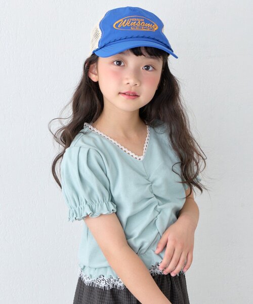 CIAOPANIC TYPY(チャオパニックティピー)の「【KIDS】レースドッキングフロントギャザーリブコンパクトTEE《ZOZO限定カラーあり》(Tシャツ/カットソー・キッズ・アイボリー/ブラック/サックスブルー・110/130/150)」の5枚目の写真