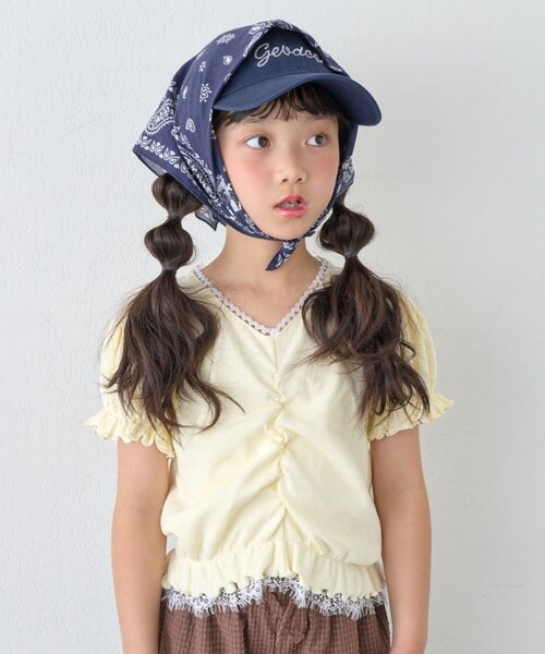 CIAOPANIC TYPY(チャオパニックティピー)の「【KIDS】レースドッキングフロントギャザーリブコンパクトTEE《ZOZO限定カラーあり》(Tシャツ/カットソー・キッズ・アイボリー/ブラック/サックスブルー・110/130/150)」の6枚目の写真