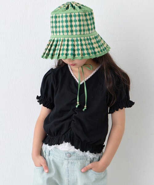 CIAOPANIC TYPY(チャオパニックティピー)の「【KIDS】レースドッキングフロントギャザーリブコンパクトTEE《ZOZO限定カラーあり》(Tシャツ/カットソー・キッズ・アイボリー/ブラック/サックスブルー・110/130/150)」の8枚目の写真